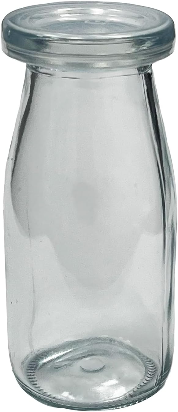 6.76 oz / 200ml Vintage Glass Bottle with Leakproof Clear Lid, Reusable & Eco-Friendly – Ideal for Milk, Juices, Smoothies, Infused Water, BPA-Free Glass Bottle (6-Pack)