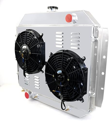 Radiador de aluminio de 3 filas+ventilador de cubierta+relé compatible con Ford Bronco F100 F150 F250 F350 F500 V8 (radiador de 3 filas+ventilador
