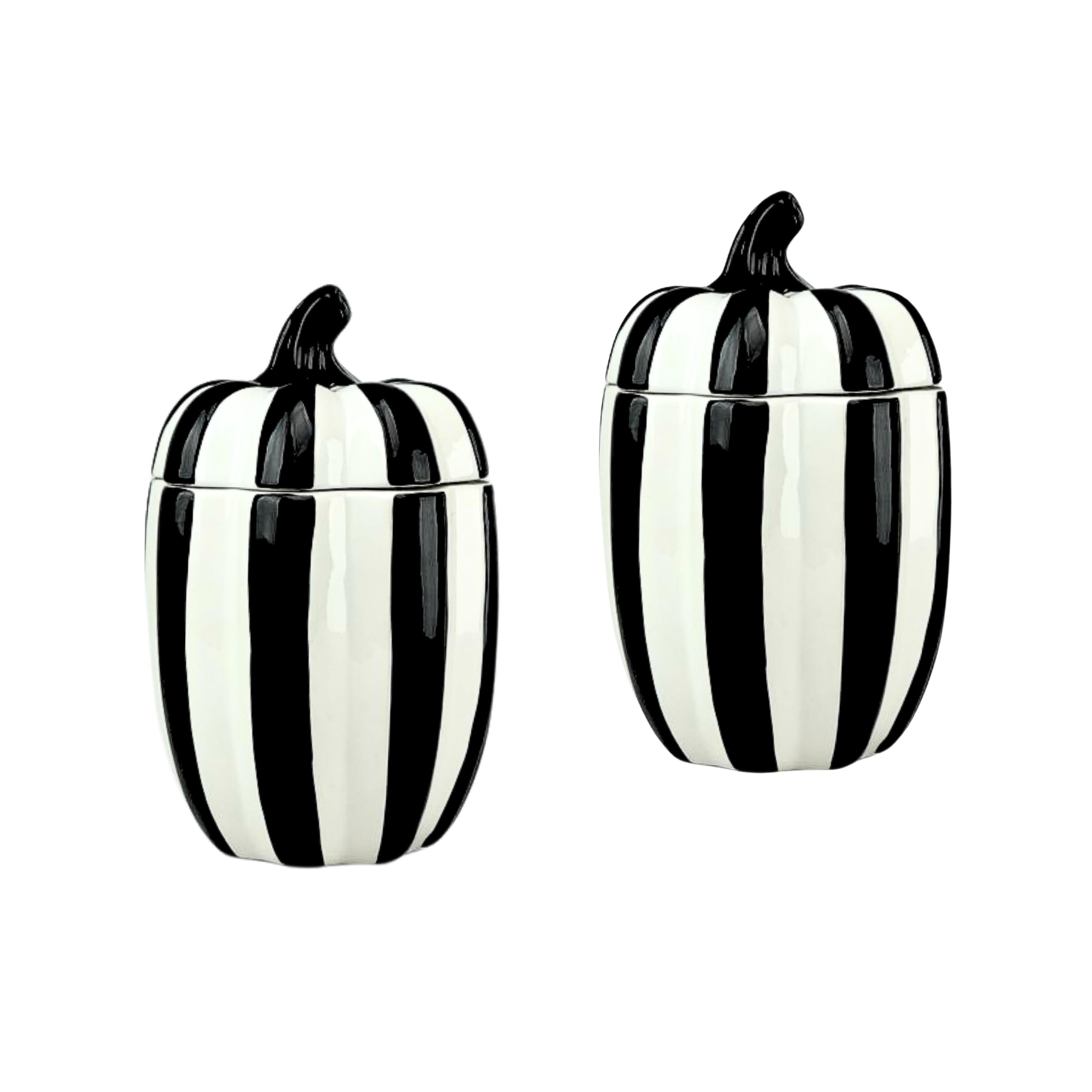 10 Strawberry Street Pumpkin Patch Gourd Canister, Large, Black & White Striped, Set of 2
