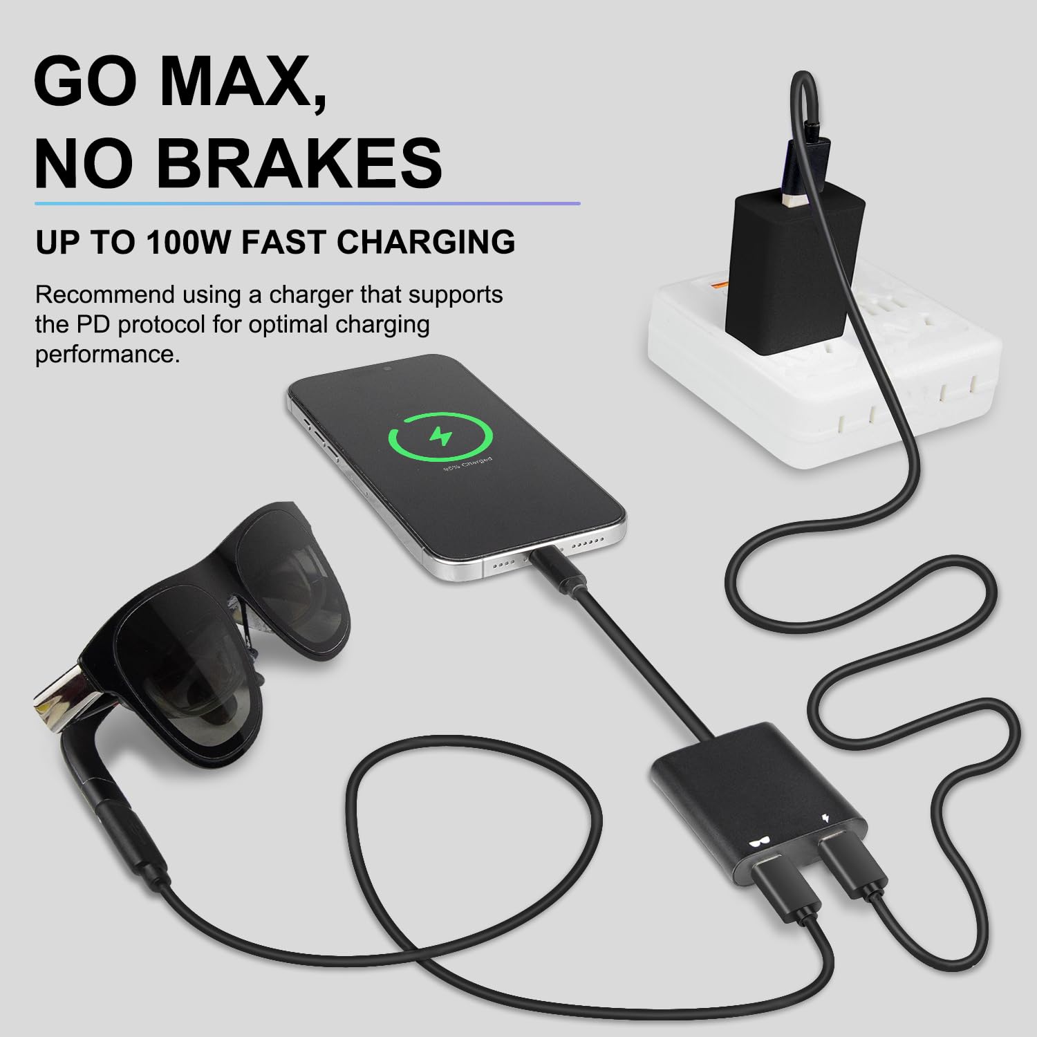 Occhiali da USB-C a AR con hub adattatore per Switch 2/OLED/1, Steam Deck, ROG Ally, iPhone 15-17, telefoni Android, Viture/RayNeo/Xreal, supporta la ricarica rapida PD da 100 W, 4K a 60 Hz 2K