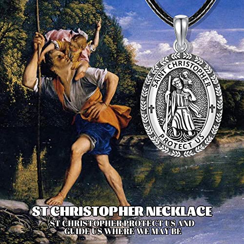 Yafeini Saint Christopher Necklace Sterling Silver St Christopher Medal Necklace Religious Amulet Pendant Necklace Religious Jewelry Gifts For Men Women #TOP5