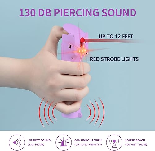 Miniatura 3 de Juego de alarma personal 3 en 1 para mujeres de autodefensa con spray de pimienta, gel pimienta de máxima fuerza y sirena de 130 dB y luces LED