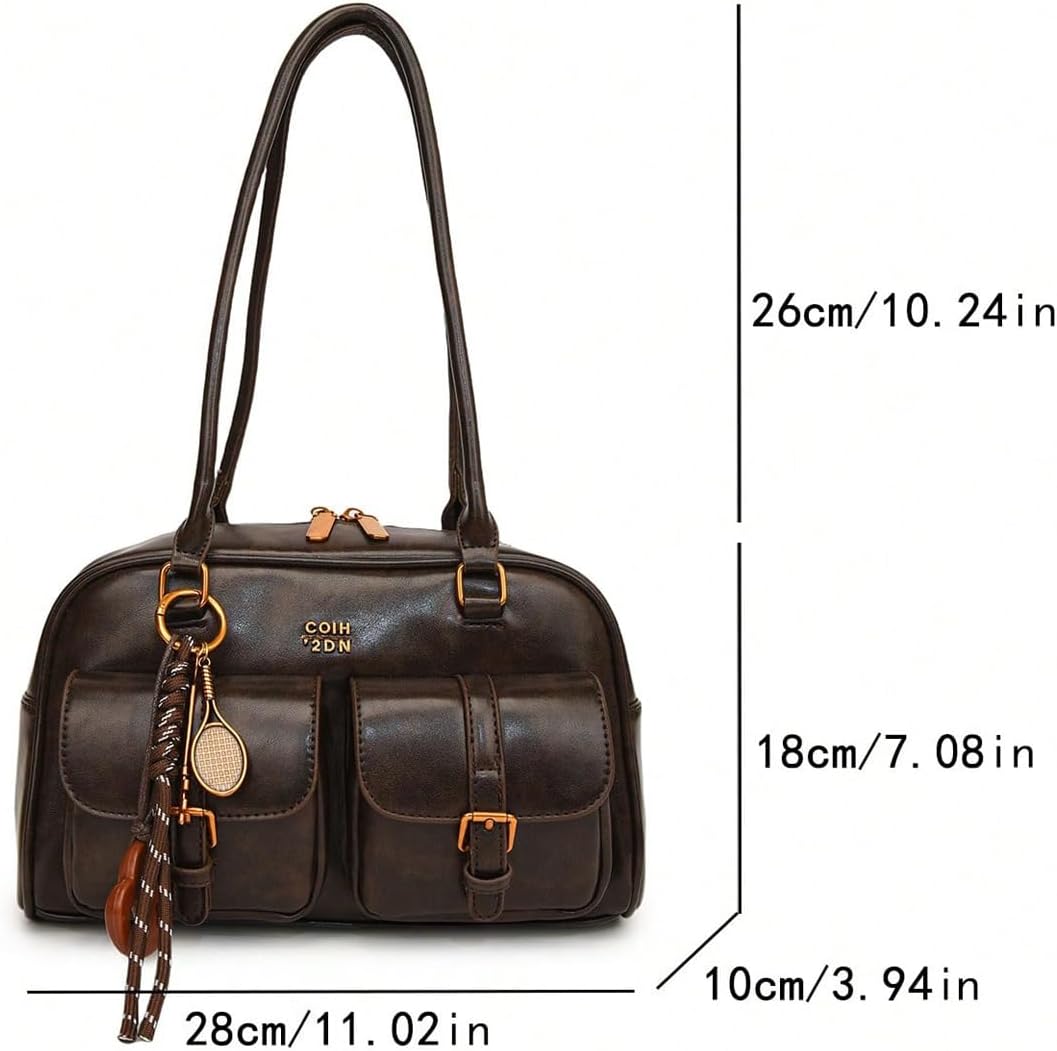 SHENHE Women's PU Leather Shoulder Bag Top Handle Y2k Handbag Purse Boston Bowler Bag for Travel - Image 5