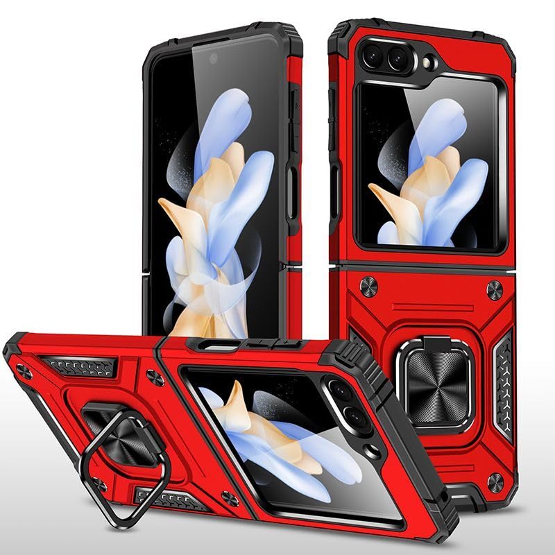 Coque Samsung Z Flip 7 FE magnétique avec RingStand rouge anti-choc arrière