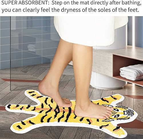 Miniatura 3 de ZSCYD-yingda1992 Tapete de baño con forma de tigre para baño, tapete de baño con dibujos animados de tigre amarillo, antideslizante, absorbente,