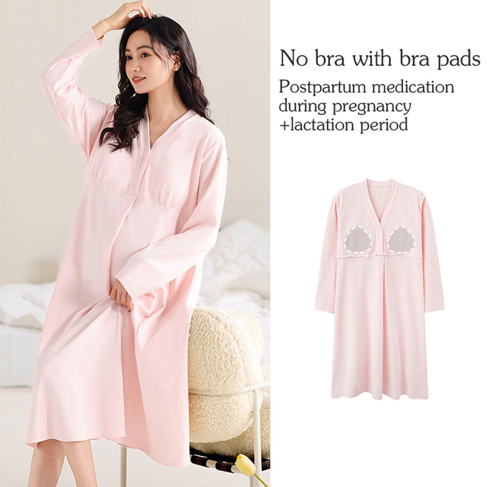 Abito da notte per maternità vestibilità ampia Camicia da notte liscia per allattamento con reggiseno integrato Vestiti per l'allattamento al seno per la gravidanza Camicia da notte morbida