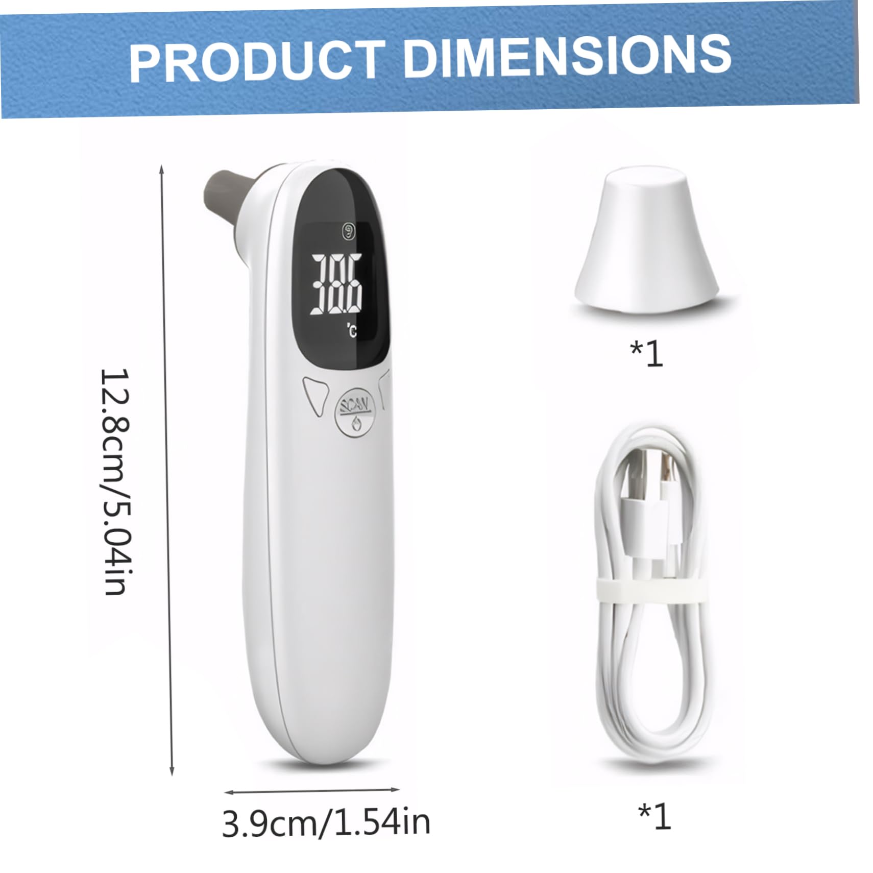 Thermomètre auriculaire, thermomètre auriculaire pour animal de compagnie, température précise de 32 à 42, 9 ℃, numérique rechargeable par USB 5x1, 5 pour chien, chat, cochon, chien