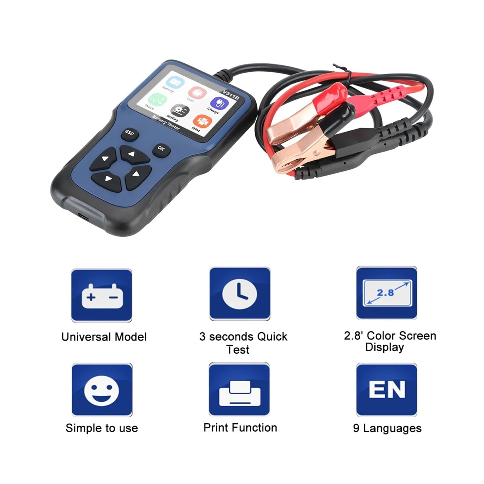 Comprobador de Baterias, Herramienta de diagnóstico automático, comprobador de cargador de batería de coche de 12 V, analizador de carga, herramientas de análisis de carga automotriz V311B