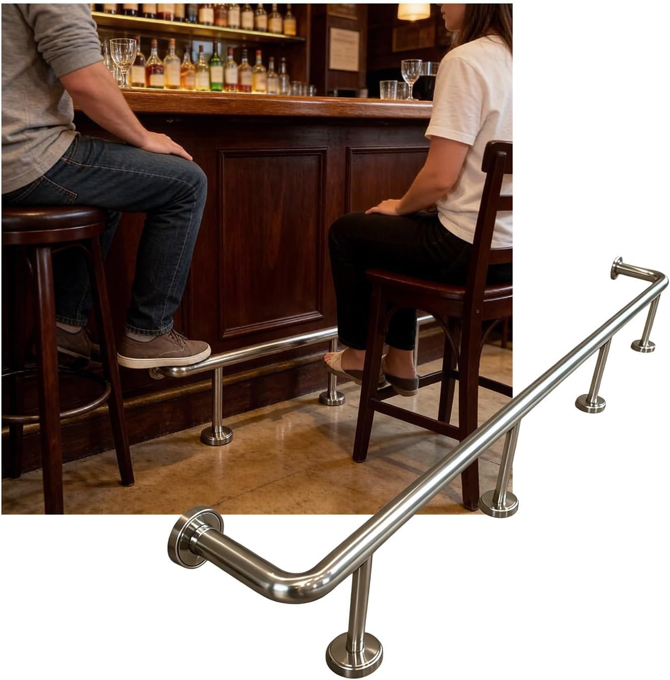 LXXW Bar Foot Rail Bar Foot Rail Kit for Indoor Stainless Steel 3.28~16.4ft Feet Rails for Restaurant Kitchen Library(Silver,1.0M/3.28FT)