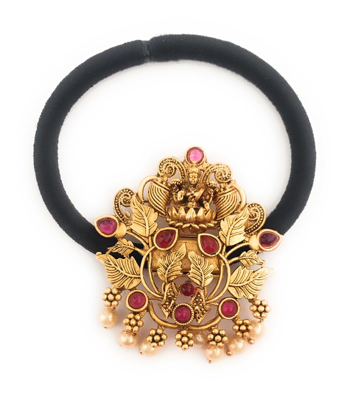 hair bands for women and girls black colour hair rubber bands with antique gold color decoration (pack of 1) hair ties stones ponytail holders center clips for children (B0D5XZJC64) Amazon Price History, Amazon Price Tracker