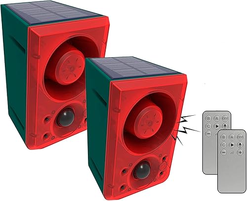 Miniatura 9 de WONFAST - Detector de movimiento solar, luz de sirena estroboscópica de seguridad de advertencia de sonido de 130 db, sonido de ladridos de perro de