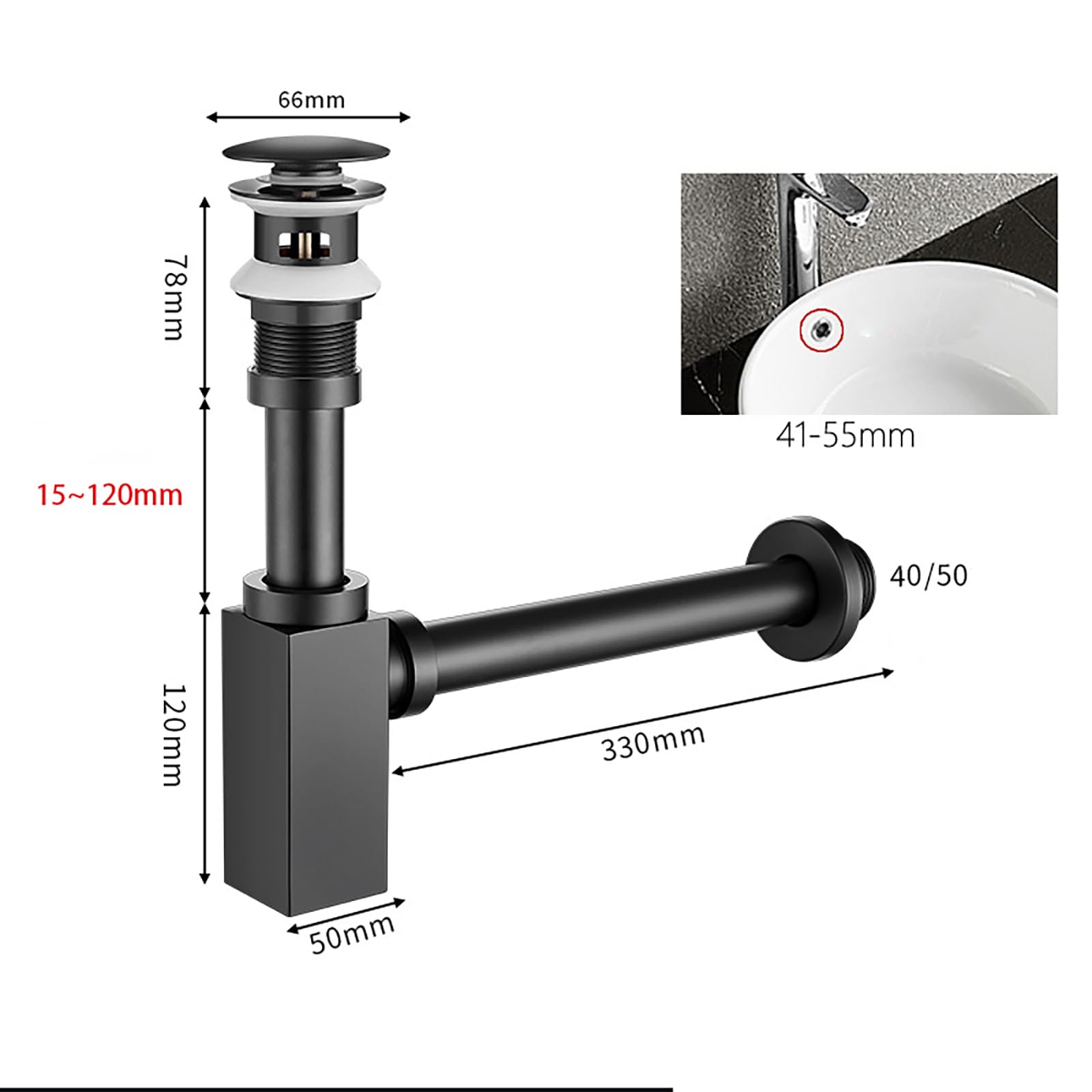 Siphon Waschbecken Edelstahl,Pop Up Ablaufventil,Ablaufventil mit Überlauf,Geruchsverschluss,Höhenverstellbar Abflussrohr Waschbecken,Universal Abflussrohr 1 1/4"