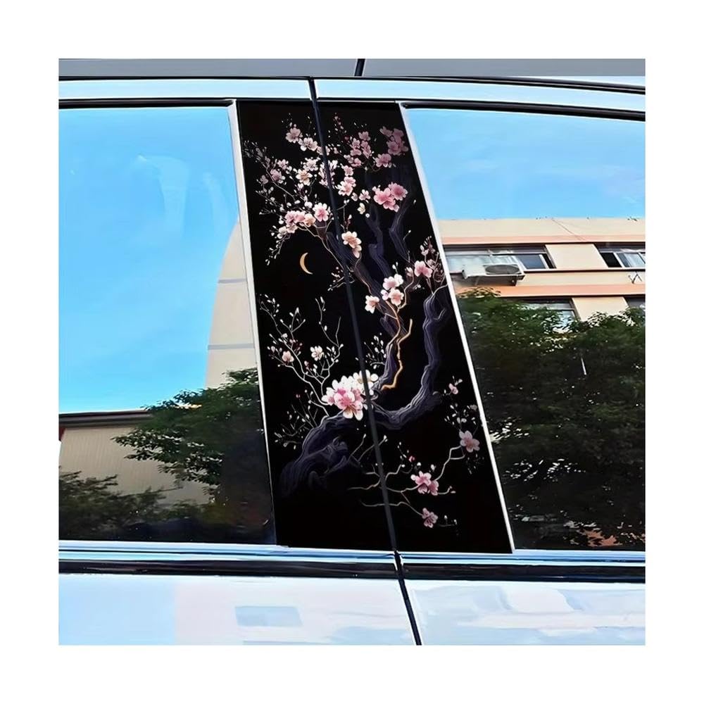 Bertdcx One Color Cherry Blossom Tree And Moon Pattern B Pillar Stickers Improve Vehicl Auto Parts