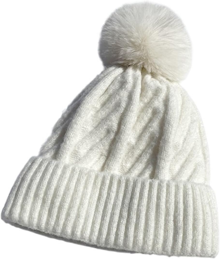 Winter Beanie Hats, Acrylic Fabric, Beanie for Women Fashion Skull Cap, Unisex, Make One's Face Look Small(Color:White)