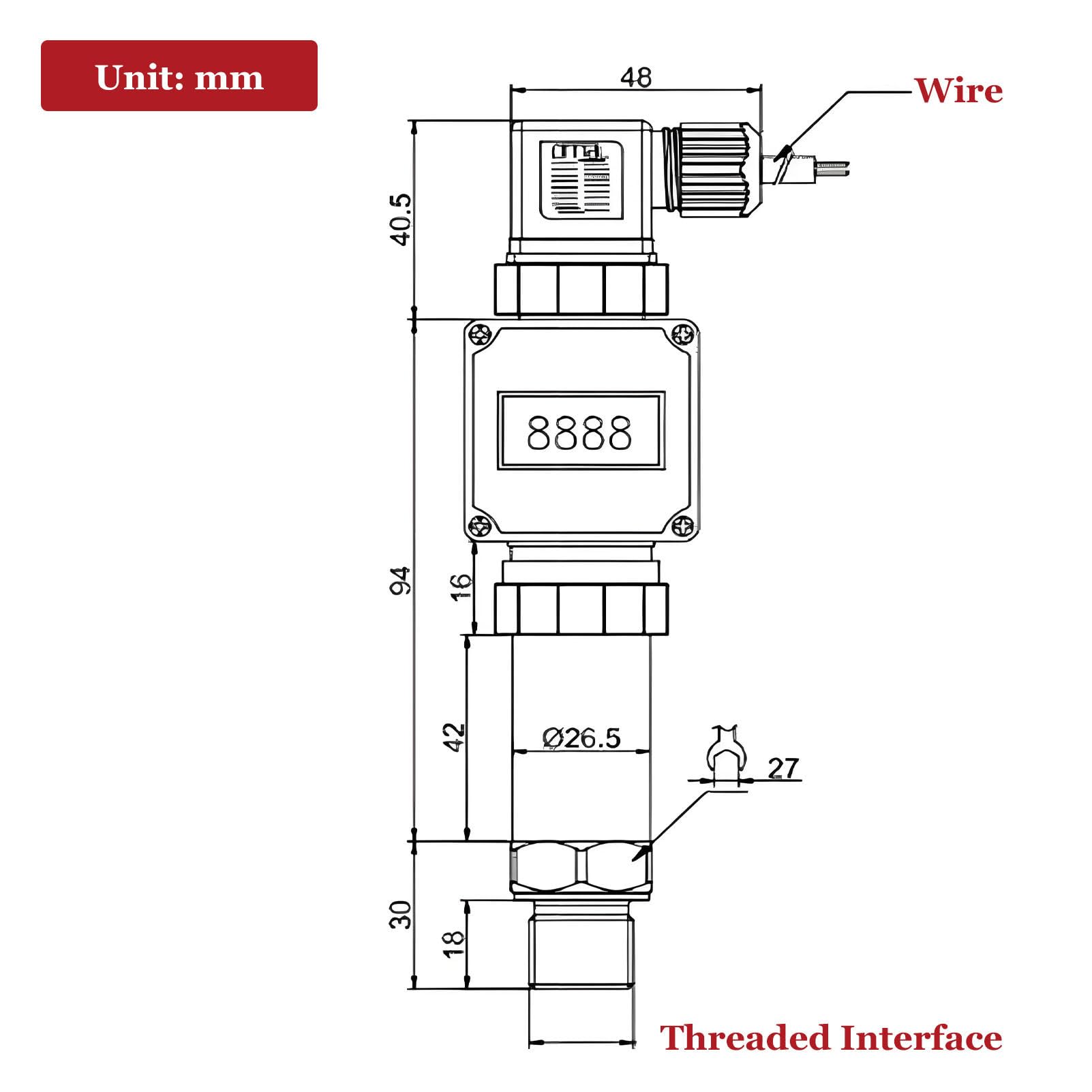 Trasmettitori di pressione idraulica con display digitale a LED 4-20 mA RS485 Sensore di livello del gas combustibile per acqua Misuratore di vuoto assoluto, intervallo -100 KPa-60 MPa 0-100KPa