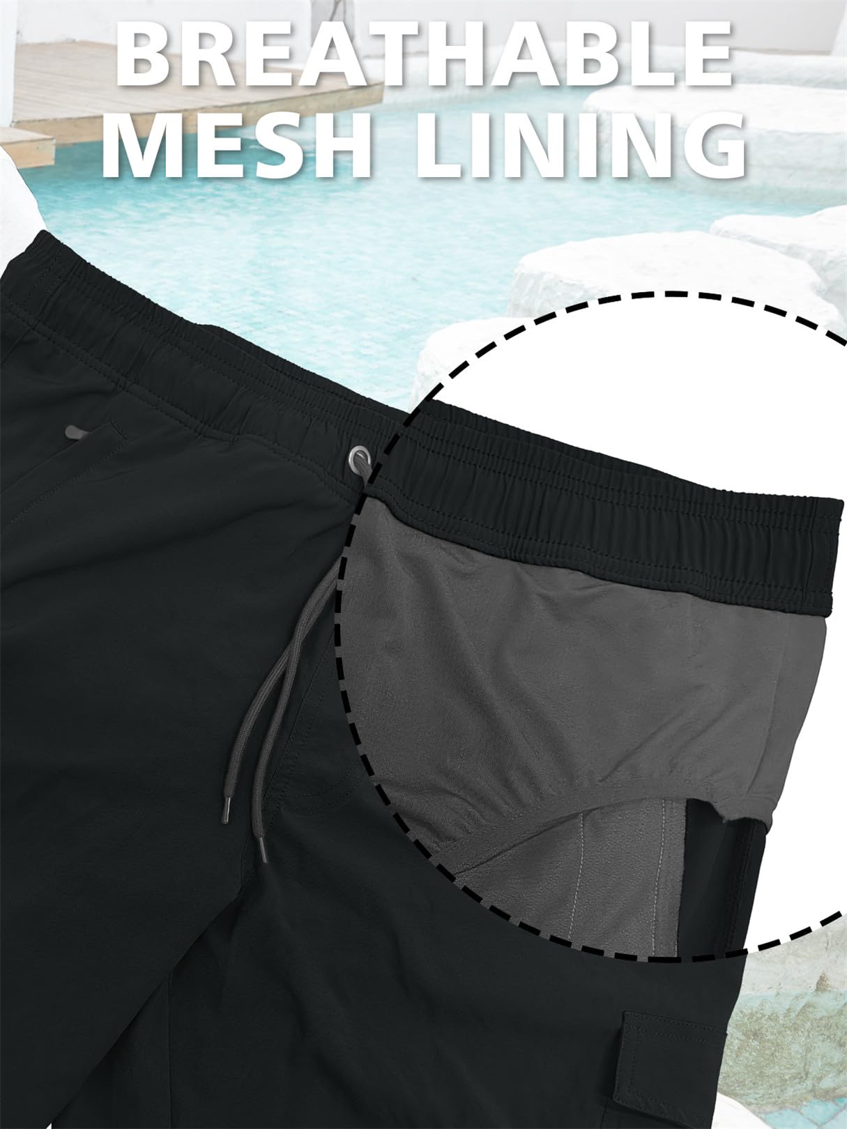 Bañador Hombre Bermuda Corto 2 en 1 Forro de Malla Natación Bañador Antirozaduras Hombre Secado Rápido Bolsillo con Cremallera Playa Impermeable Surf Traje de Bañadores Hombre con Cordón
