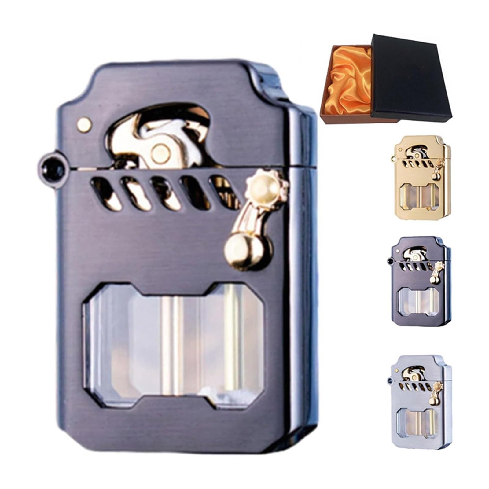 Bxfffceo Black Vintage Kerosene Lighter, Trench Lighter, Clear Can Metal Rocker Oil Lighter, Oil Lighter Vintage, Vintage Kerosene Windproof Lighter,(Black) Size 10