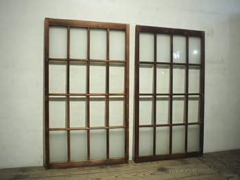古い楢材木枠のモールガラス戸　2枚セット　建具　古家具　古道具　アンティーク 古い楢材木枠のモールガラス戸 2枚セット 建具 古家具 古道具
