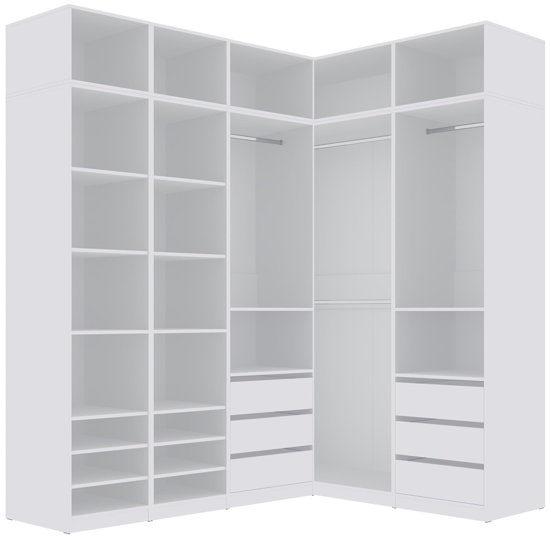 Marmex Garderobenschrank-Set TRES U/NB, begehbarer, offener Kleiderschrank mit Kleiderstangen, Einlegeböden für Kleidung, Schuhe, ohne Türen für Schlafzimmer, Ankleidezimmer 320x246x51 (weiß)