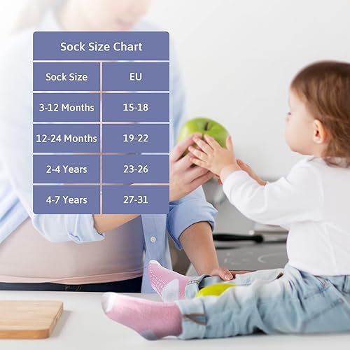 Miniatura 6 de Sosenfer Calcetines antideslizantes para niños pequeños con pinzas, 5-10 pares de calcetines antideslizantes para bebés de 1 a 7 años, hechos con