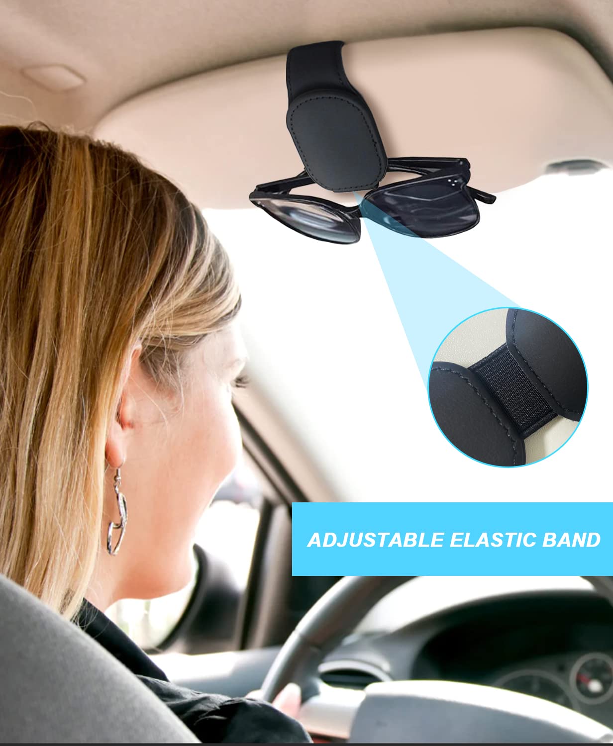 Set Van 2 Brillenhouders Voor In De Auto, Zonnebrilhouder Van Echt Leer Magnetische Brillenhouder Universele Brillenhouder Kaarthouderclip Zwart