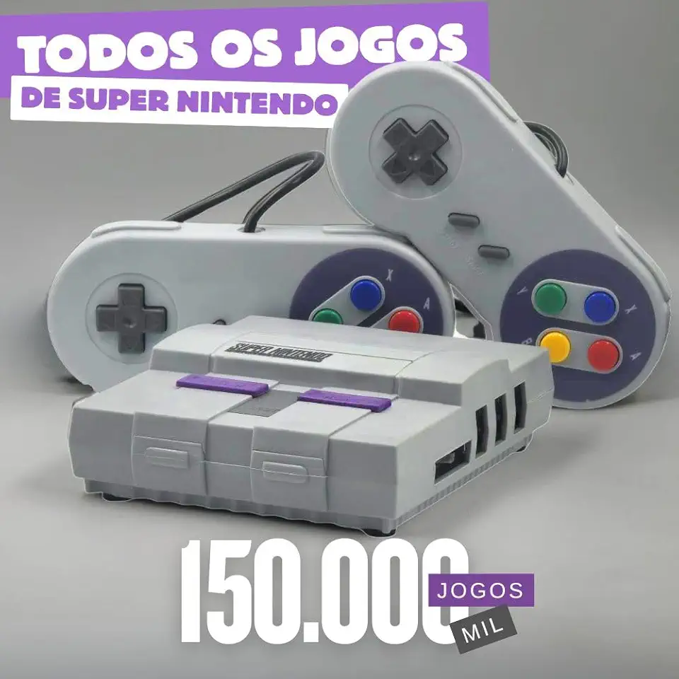 Game Retro Mini Super Nintendo + 150.000 mil Jogos + 2 Controles + todos os Jogos de Snes