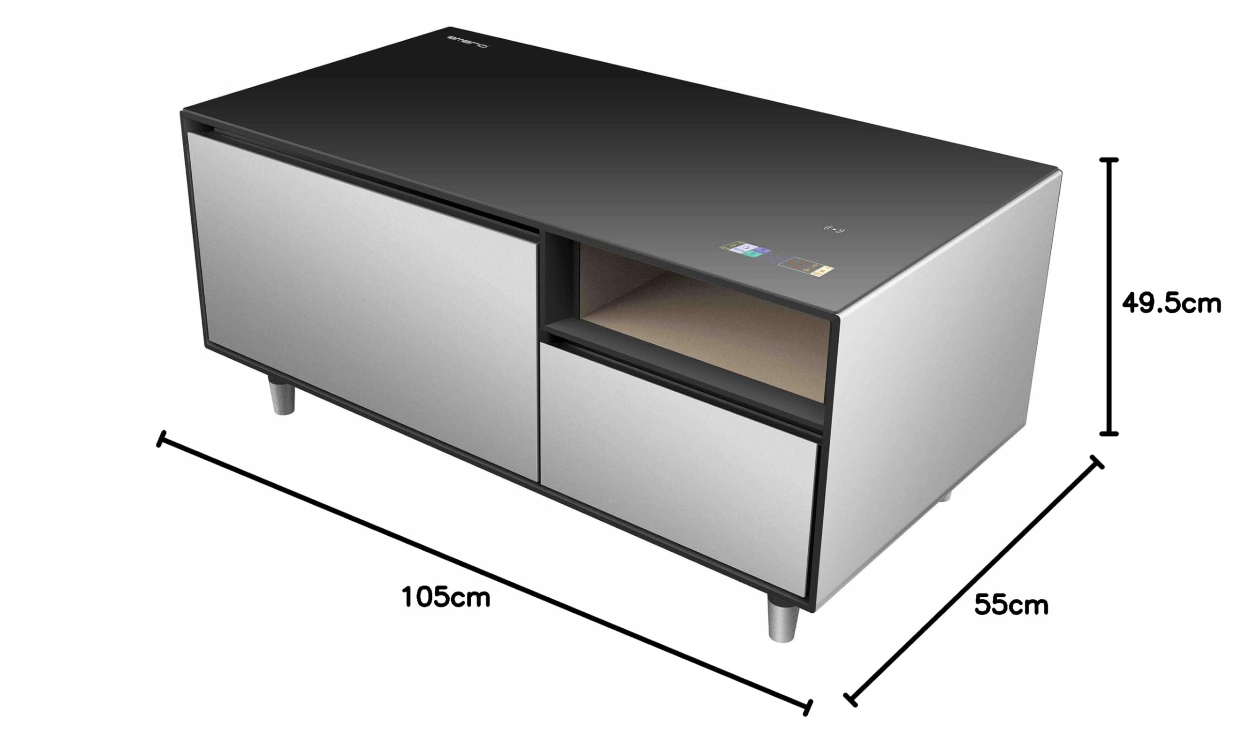 Emerio MusicFridge Getränkekühler 68L Gefrierfach 14L Soundbar Bluetooth USB USB-C Lounge-Tisch