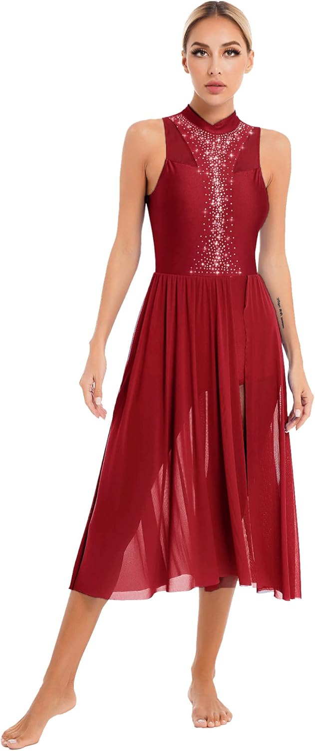 Abito Da Ballo Latino Donna - Vestito Danza Moderna, Senza Maniche, Con Strass - Foto 8