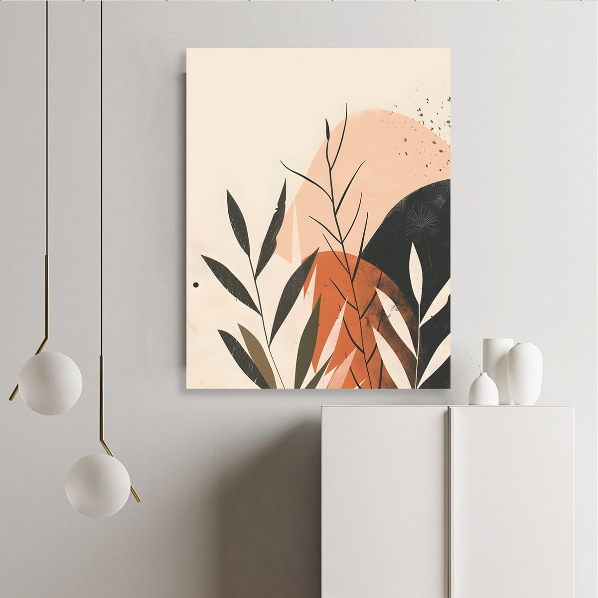 TOANGWALL Abstract Botanic Wall Art Modern Printing On Canvas Boho Nature Pictures Minimalist Design Poster Mural For Living Room Bedroom Decor 80x95cm No Frame