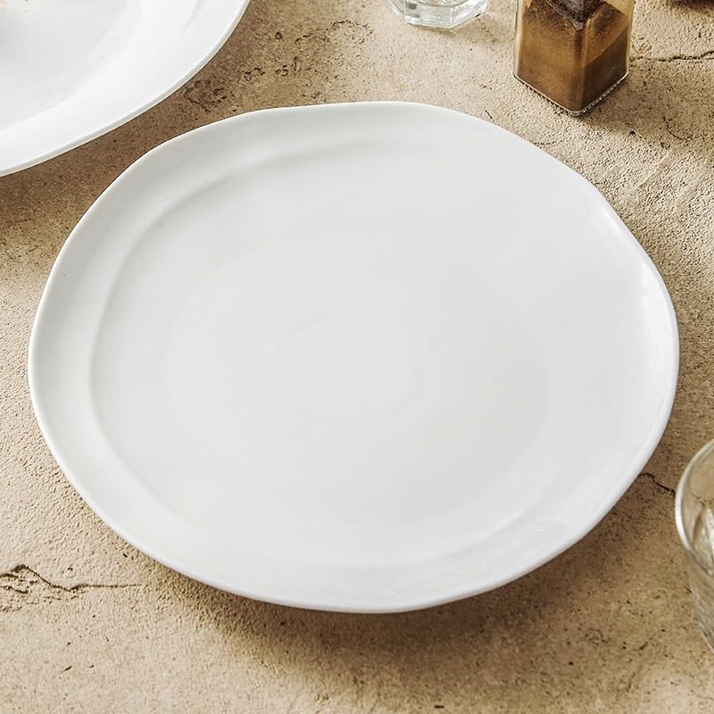 Platos de Cena platear Plana, platear Poco Profundo, hogar, Moderno, Sencillo, Occidental, platear de Carne, platear de Verduras, Hotel, platear Redondo Irregular Platos de Pasta(12-Inch)