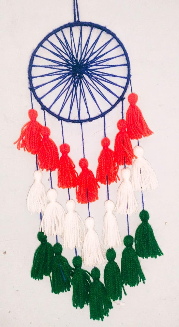 Narayan Dream Catcher | Macrame Wall 15 August & 26 jan Festival Special tiranga Flag Hand Made Room Decoration, Green (Size 8x18 inch)-picture-10