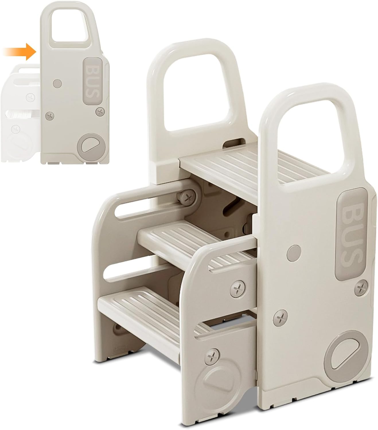 Gray and white foldable step stool for toddlers