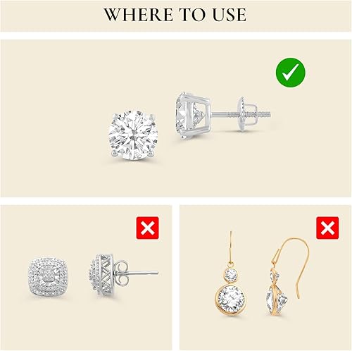 Miniatura 8 de Dos repuestos para la parte trasera de los aretes, oro blanco sólido de 14 quilates, rosca roscada en atornillado, troquelado de calidad, tamaño del