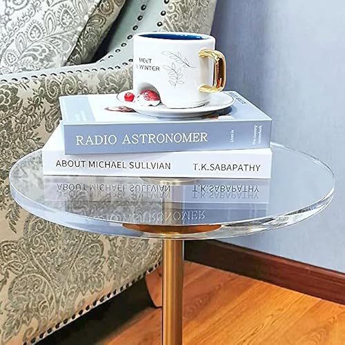 Tpzlrn Acrylic End Table, Acrylic Side Table,Clear Round Side Table With Brass-Colored Metal Support Rod For Office Living Room Bedroom, Easy Assembly #TOP4