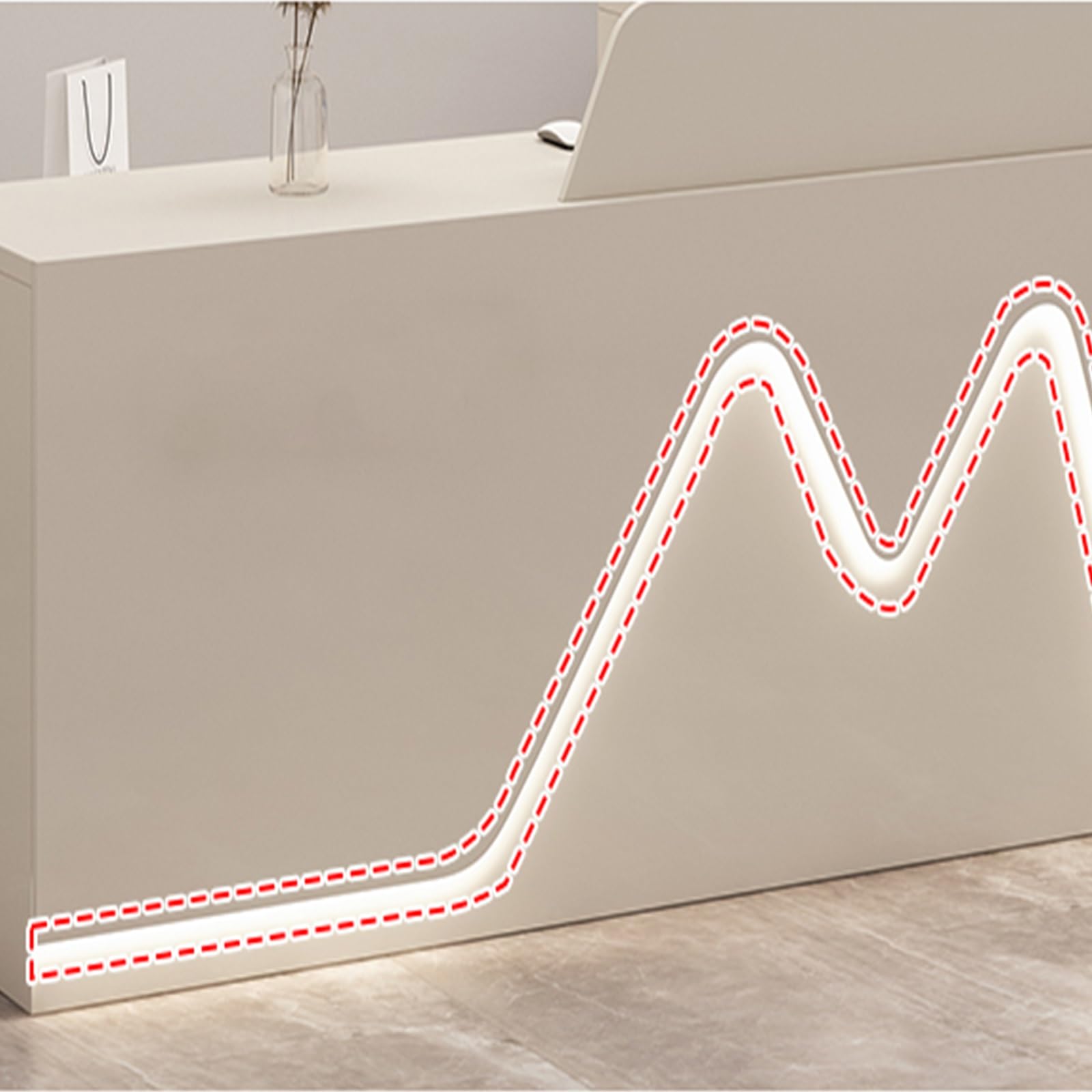 Genérico Mostrador de recepción Moderno de 140 cm con iluminación LED y cajón con Cerradura, Elegante diseño en Blanco y Gris para Salones de Belleza, Tiendas y áreas de