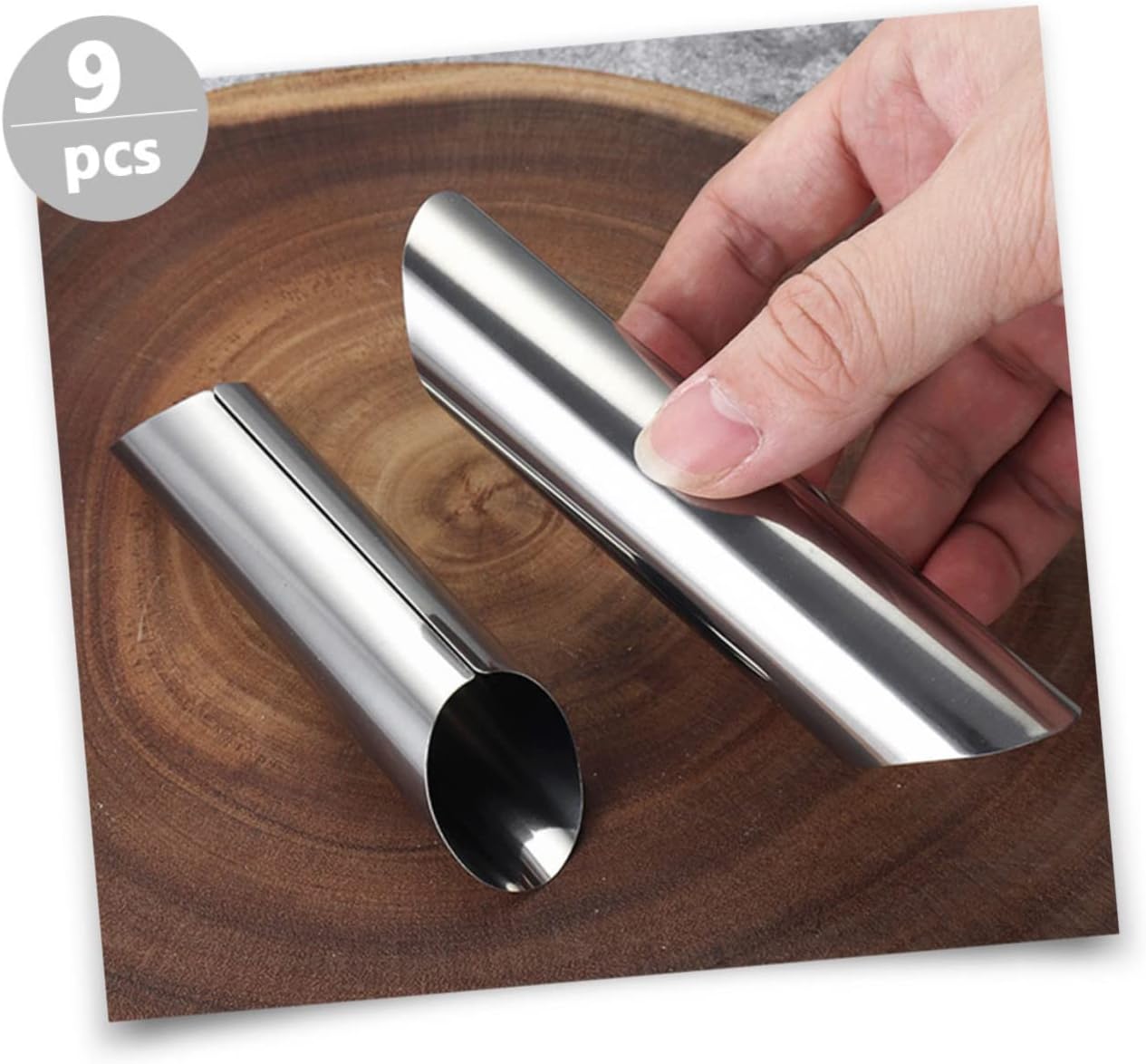 OUNONA 9-Piece Stainless Steel Croissant Molds Set Non-Stick Baking Pastry Tools for DIY Cream Rolls for Home Baking and Pastry Chefs
