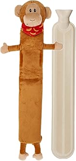 Extra Long Hot Water Bottle – Super Soft Novelty Plush Cover – Natural Rubber 2L Capacity – 72cm Long – Perfect for Pain Relief on Aches or Injuries (Monkey)