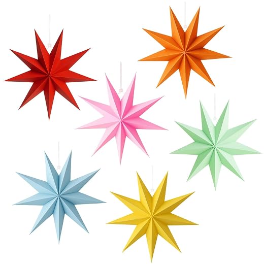 Colorful 9-Pointed Star Lanterns Set