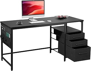 Maihail デスク 机 pcデスク パソコンデスク つくえ ラック付きデスク 幅140cm×奥行60cm デスク 引き出し付き 在宅ワーク デスク オフィスデスク 勉強机 学習机 左右入替可 テレワーク 黒い
