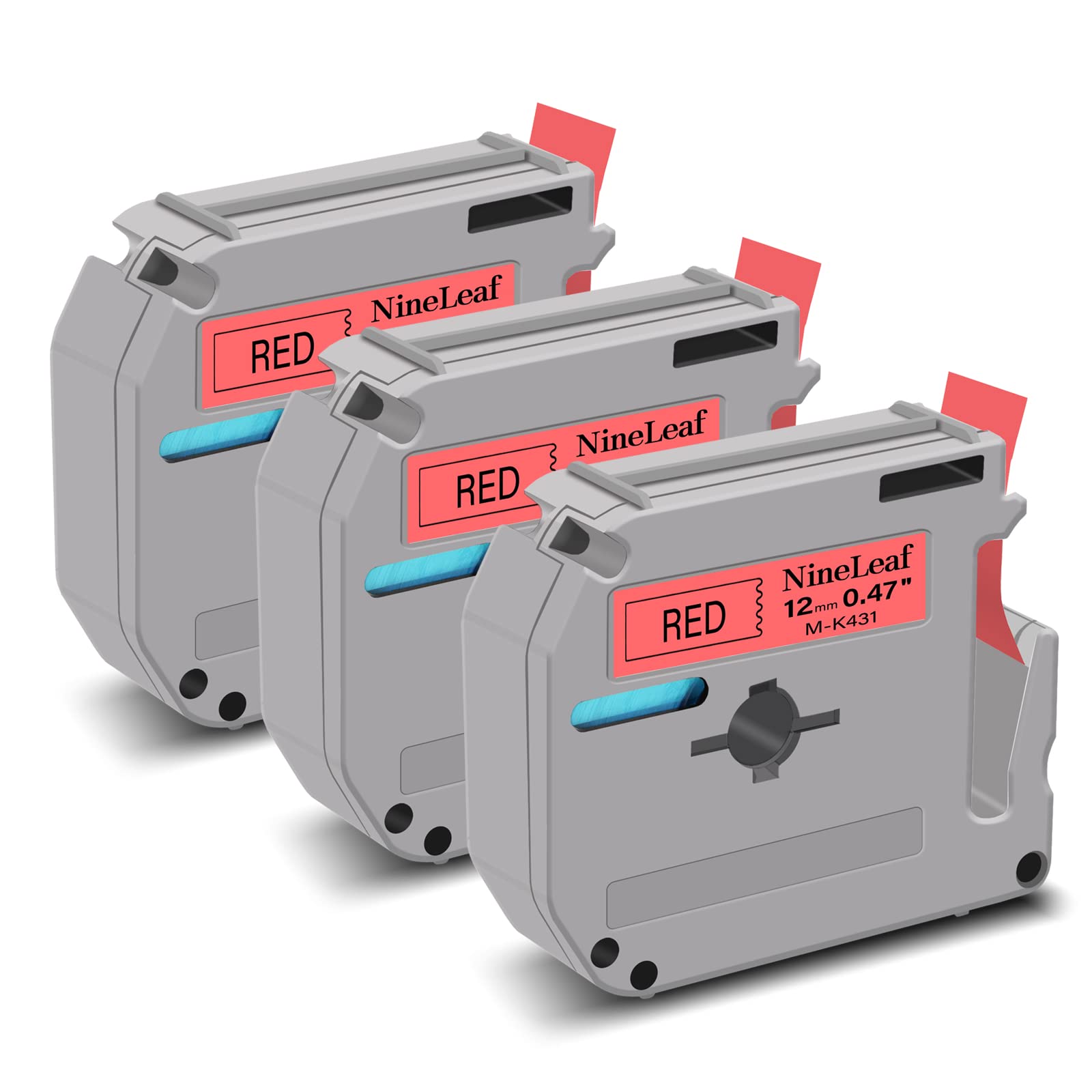 NineLeaf 3 Pack Replacement for Brother P-Touch M-K431s M-K431 MK431 M-431 M431 12mm 0.47'' 1/2 inch 8m Non Laminated Black on Red Label Tape Cassette for Ptouch PT-65SL 65VP 70BBVP Label Maker