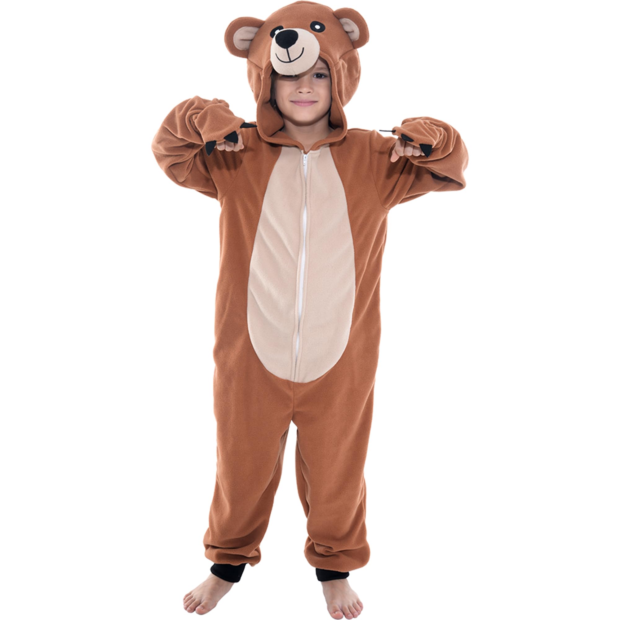 Sincere Party Fleece Lovely Bear Onesie Costume,Vivid Hooded Bear Jumpsuit for Boys and Girls XLL(12-14)