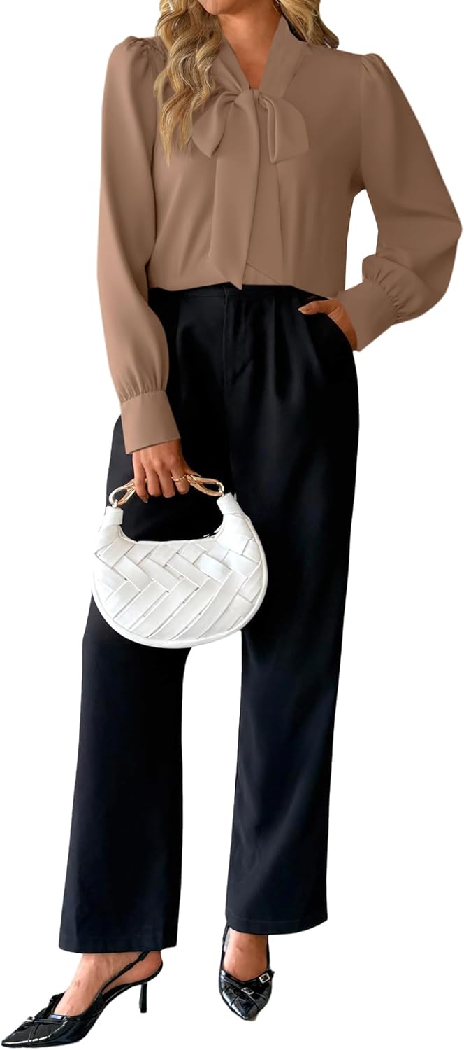 Avanova Women Bow Tie Neck Long Sleeve Blouses Tops Dressy Casual Elegant Work Shirts - Image 6