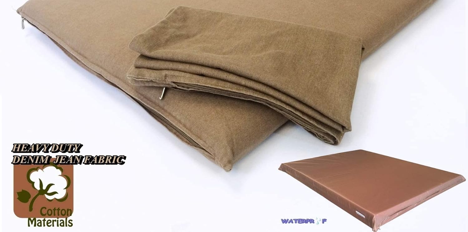 DIY Luxurious Comfort Pet Dog Bed External and Internal Waterproof Covers for Small and Large Dogs - Covers ONLY (47"x29", Denim - Brown)