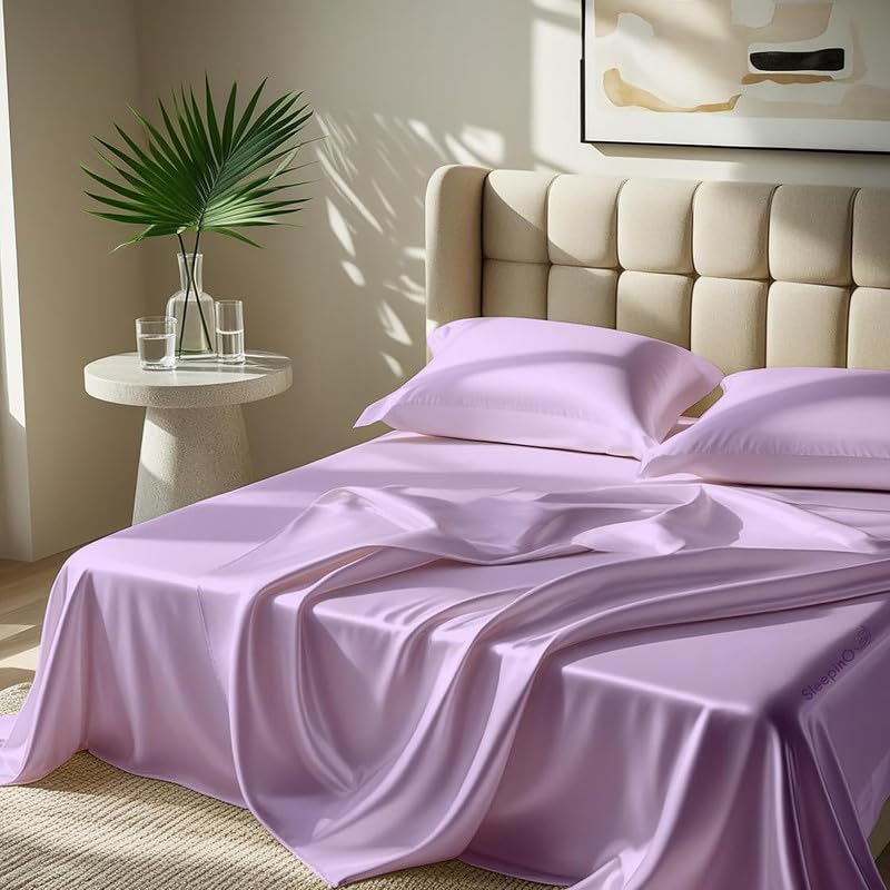 Image of Premium Satin Single Bed (60x90 Inchs) with 1 Pillow Cover Bedsheet Ultra Soft & Silky Smooth, Breathable Cooling Fabric, Luxury Glossy Finish|Levender