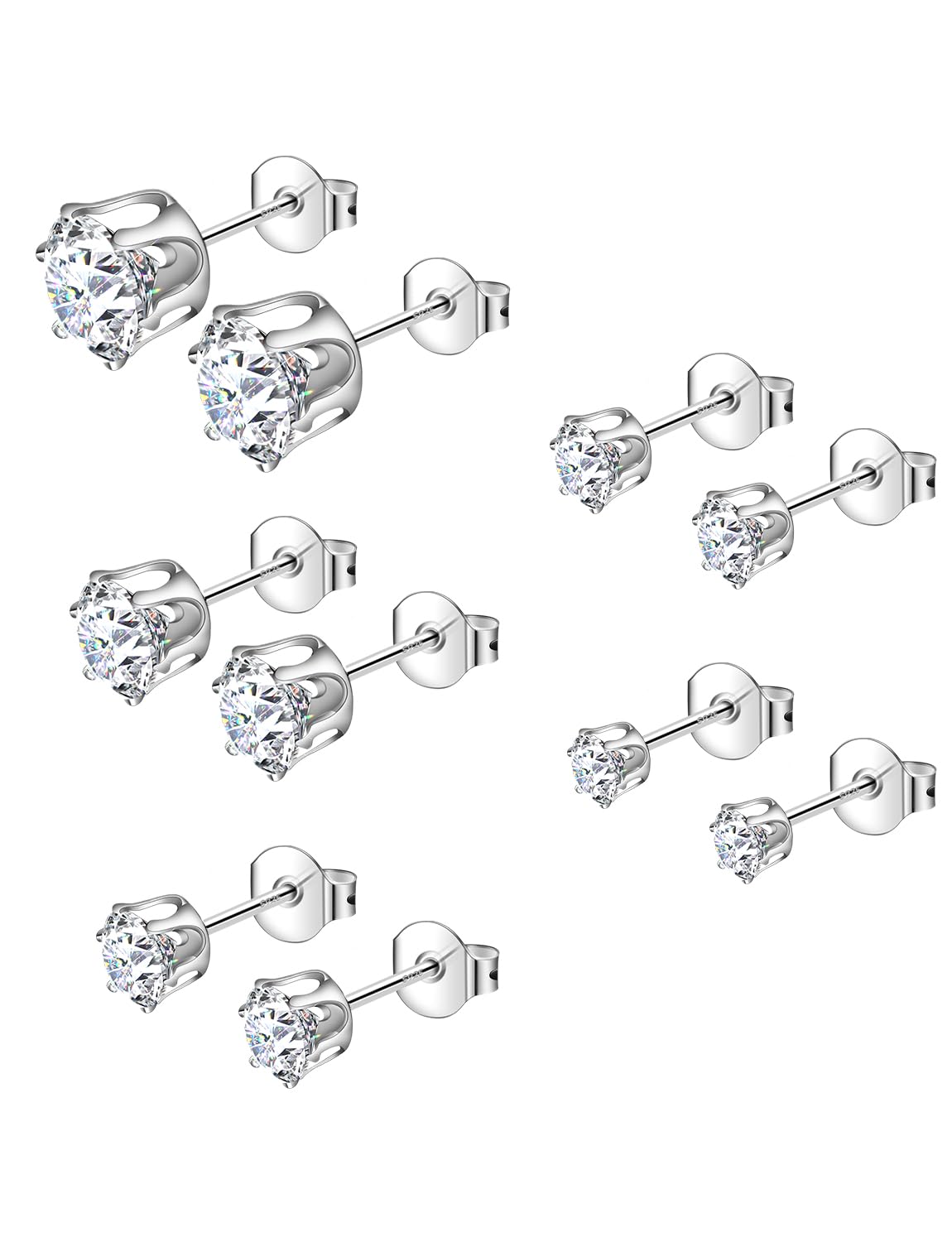 925 Sterling Silver Stud Earrings Set of 5 Pairs Hypoallergenic 18K Gold Cubic Zirconia