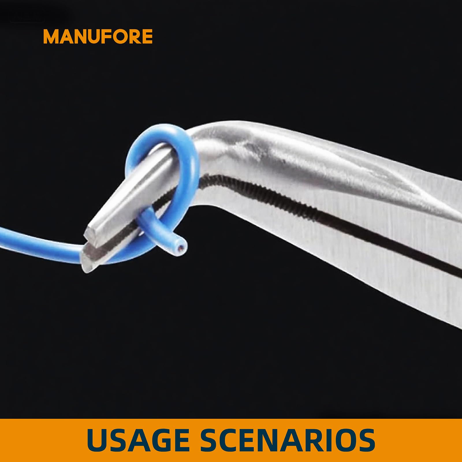MANUFORE Juego de 3 alicates de punta larga de 11 pulgadas, cabezales rectos, doblados en 45° y doblados de 90°, kit de herramientas domésticas para electricidad, reparación, bricolaje y más