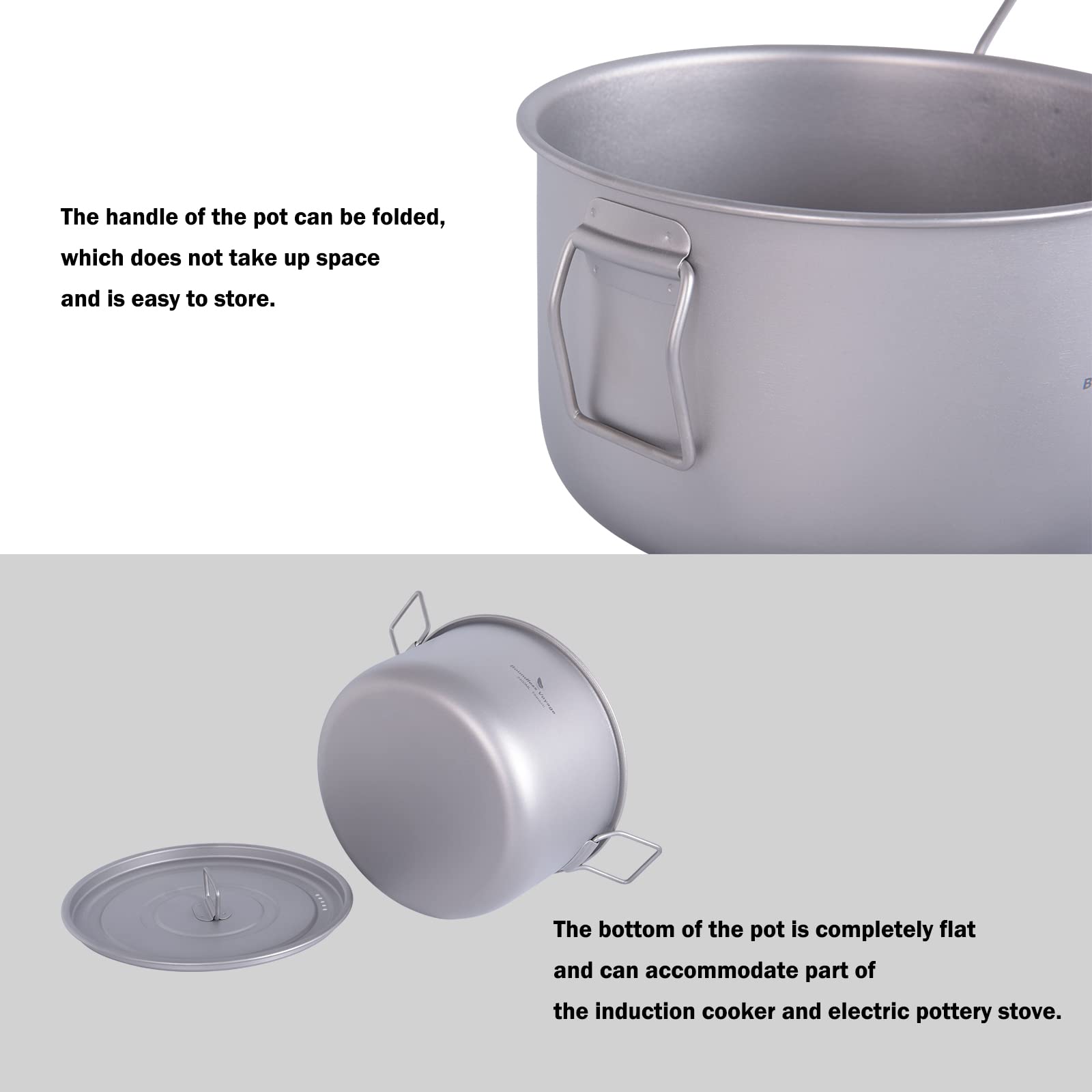 iBasingo Camping Cuisine Pot de Cuisine extérieure en Titane 2.4L Petite Sauce Pot Pot Chaud pour 1-3 Personne Petite Casserole Portable de Voyage Kit de Cuisine équipement de randonnée Ti2108C