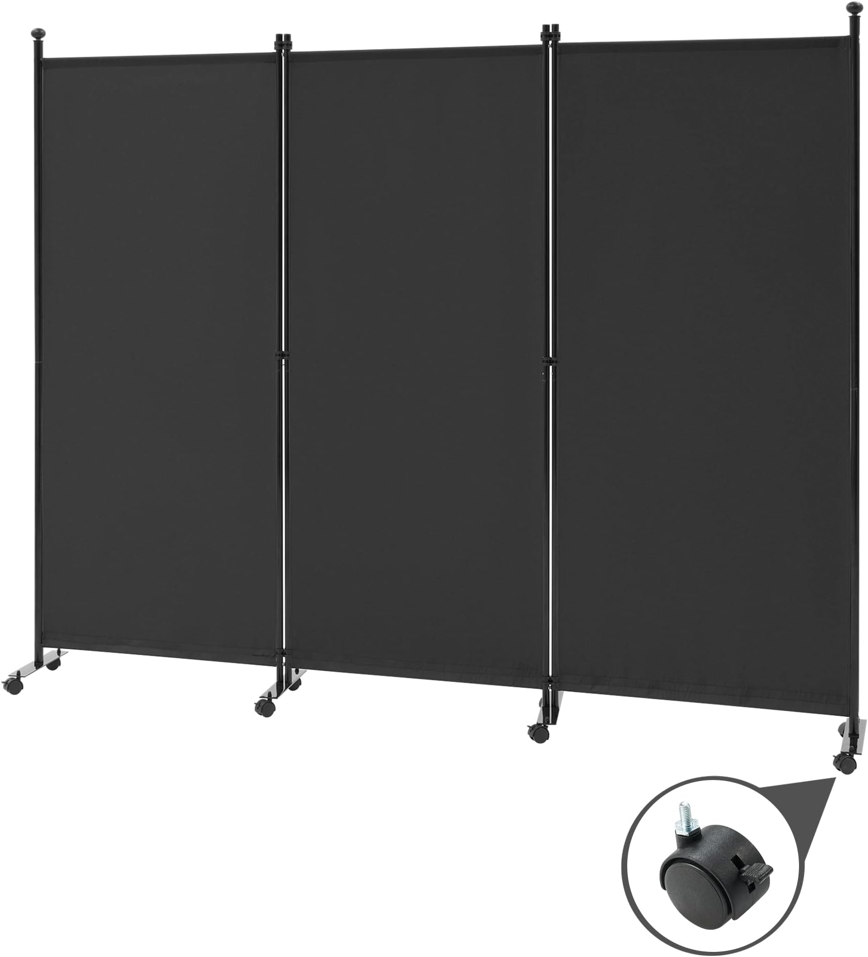 Spurgehom 3 Panel Rolling Room Divider, Folding Partition Privacy Screen, Freestanding Fabric Room Panel, Portable Folding Wall Divider for Office, Room, Restaurant, Hospital (Black)