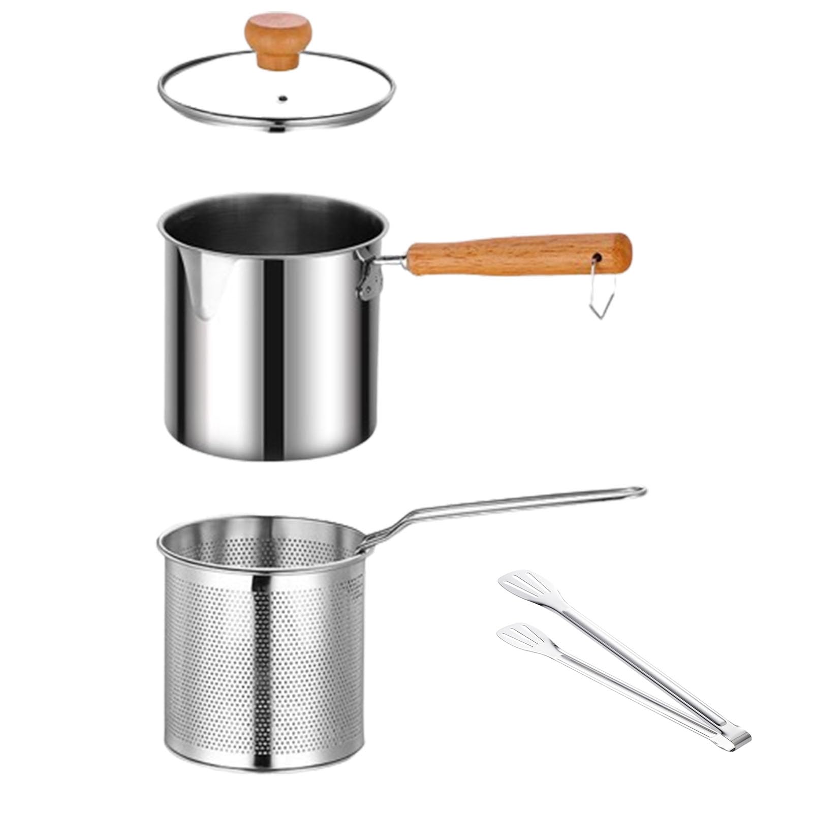 ASerZenith Stainless Deep Fryer, Deep Fryer With Strainer Basket And Handle, Suitable For Fried Chicken, Shrimp, French Fries