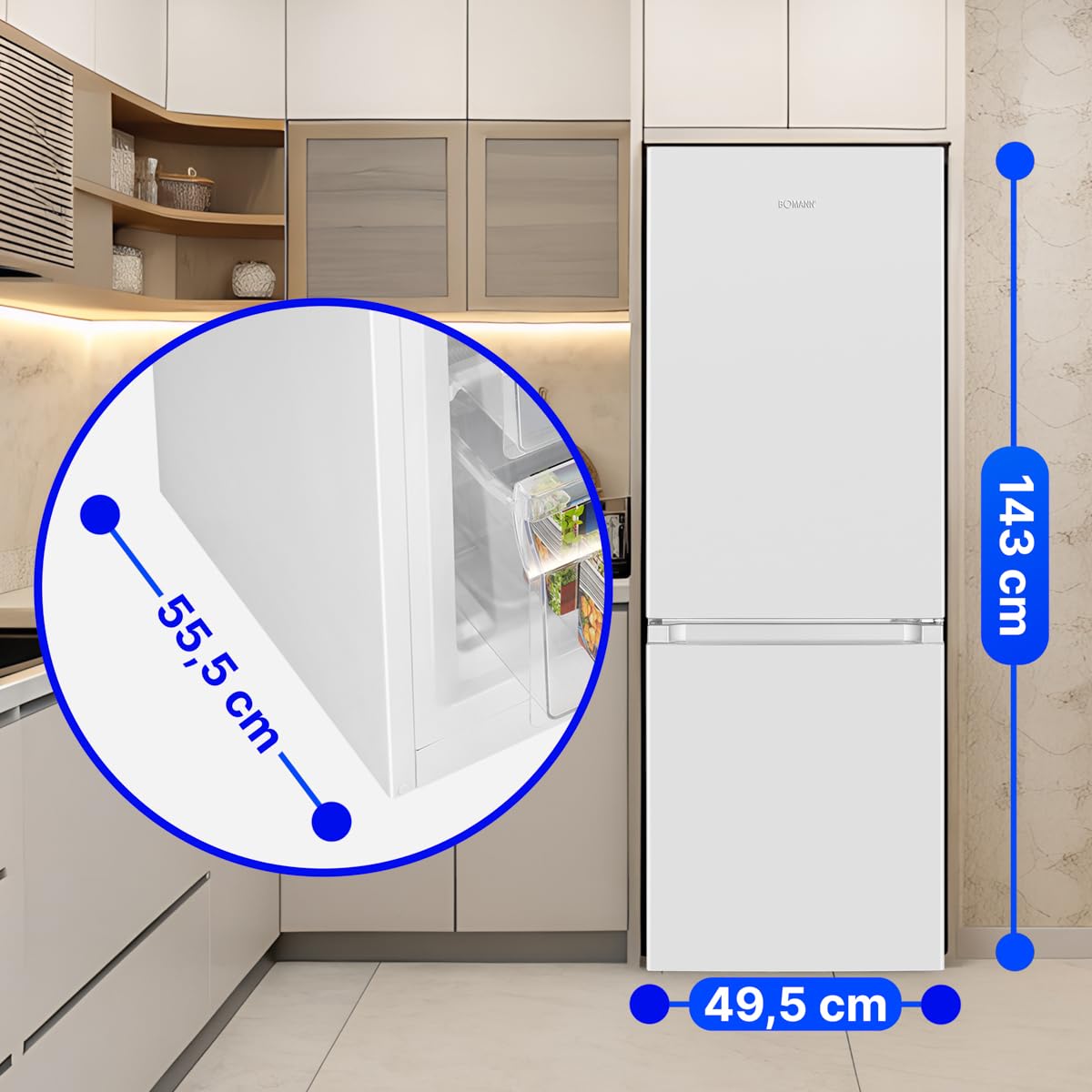 Bomann KG 320.2 Kühlschrank mit Gefrierfach 175L 143cm Energieklasse E leise 39dB weiß